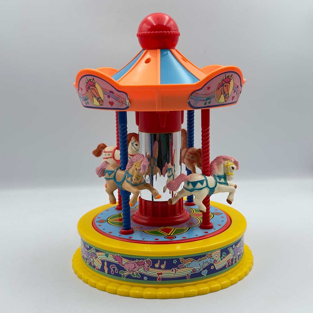 Vintage 1991 Redbox Musical Carousel Horse Wind Up Toy 23137 Yellow Orange Blue